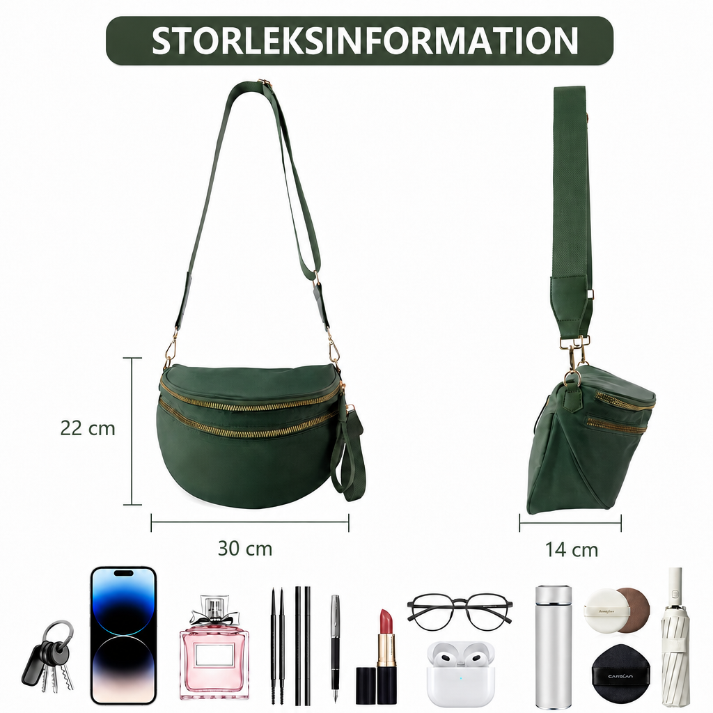 Ounamei Crossbody Midjeväska – Rymlig bältesväska för vardag & resa