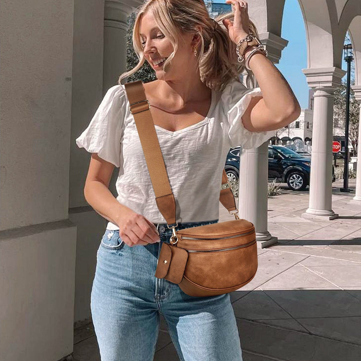 Ounamei Crossbody Midjeväska – Rymlig bältesväska för vardag & resa