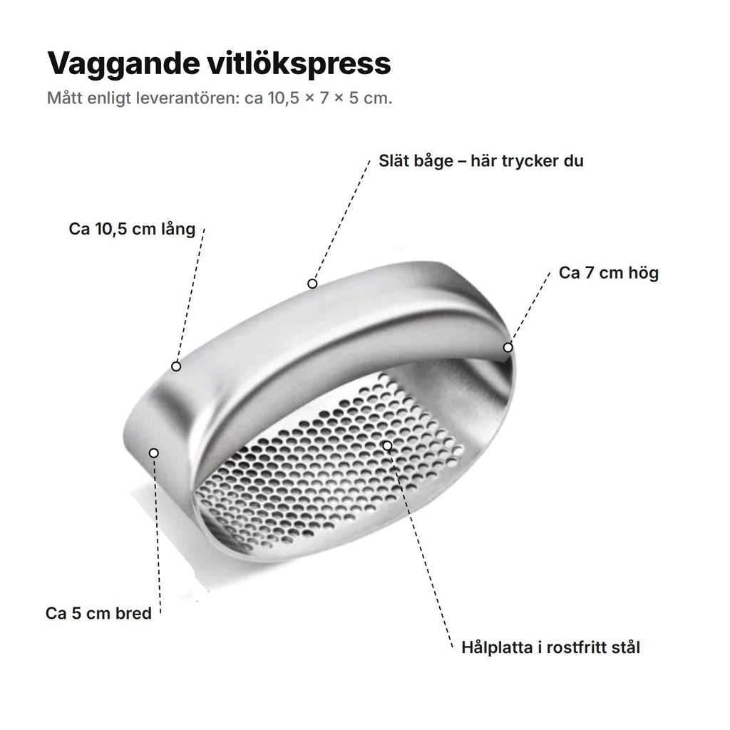 Vitlökspress i rostfritt stål – vaggande modell