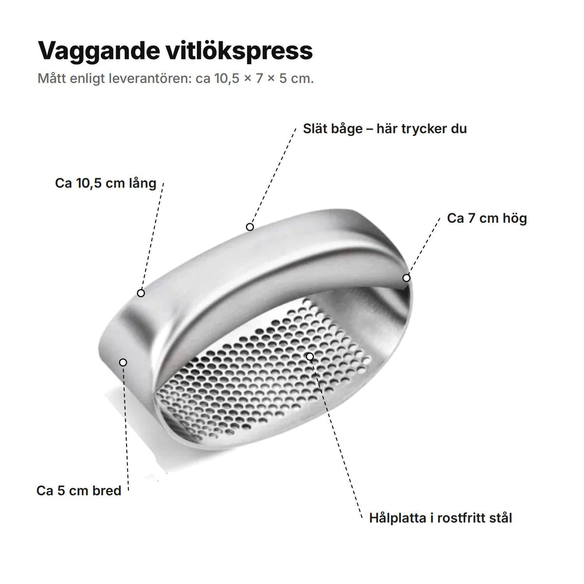 Vitlökspress i rostfritt stål – vaggande modell